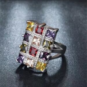 Square Color Crystal Big Geometric Large Ring